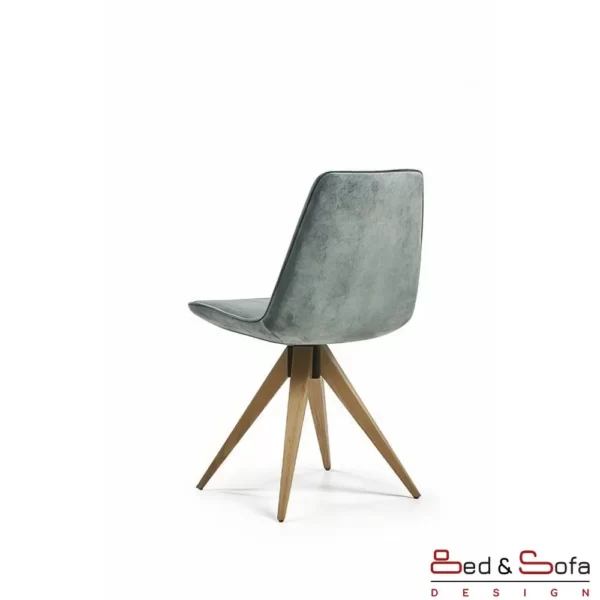 Aura chair with triangle wooden legs and dressed body - back