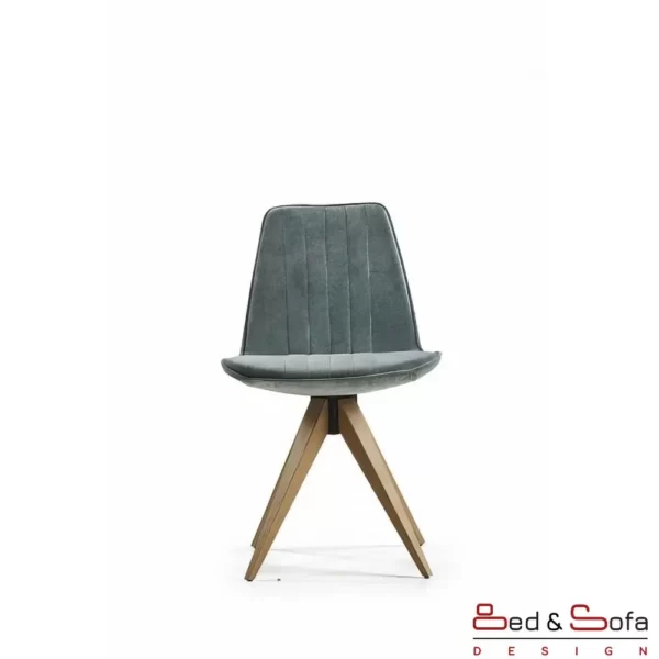 Aura chair with triangle wooden legs and dressed body - front
