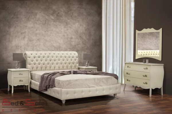 ISABELLA bedroom set with classic quilted headboard, nightstands, a dresser and a mirror