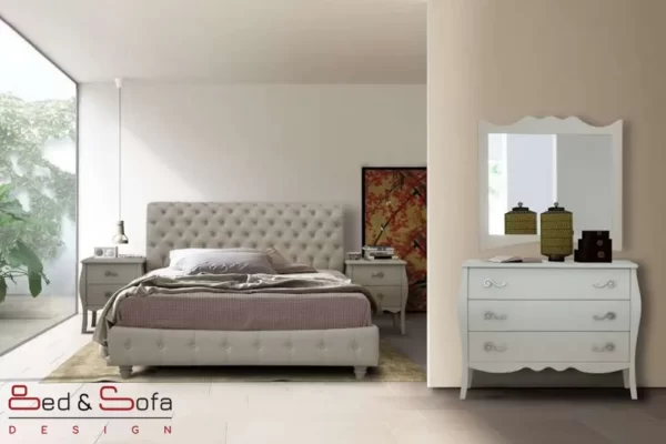 ISABELLA bedroom set with classic quilted headboard, nightstands, a dresser and a mirror