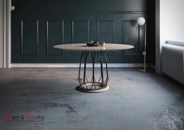 ORBITO Round Dining Table With Metallic Base - Solid Oak Wood