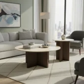 ΣΕΤ 2 Τραπεζιών Σαλονιού (155 & 85 E) – Σύγχρονη Αρμονία με Ραβδωτές Βάσεις